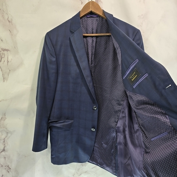 Ted Baker Blazer Mens 42 R Navy Plaid Wool Sport Coat Suit Jacket Jay Windowpane - Picture 9 of 12
